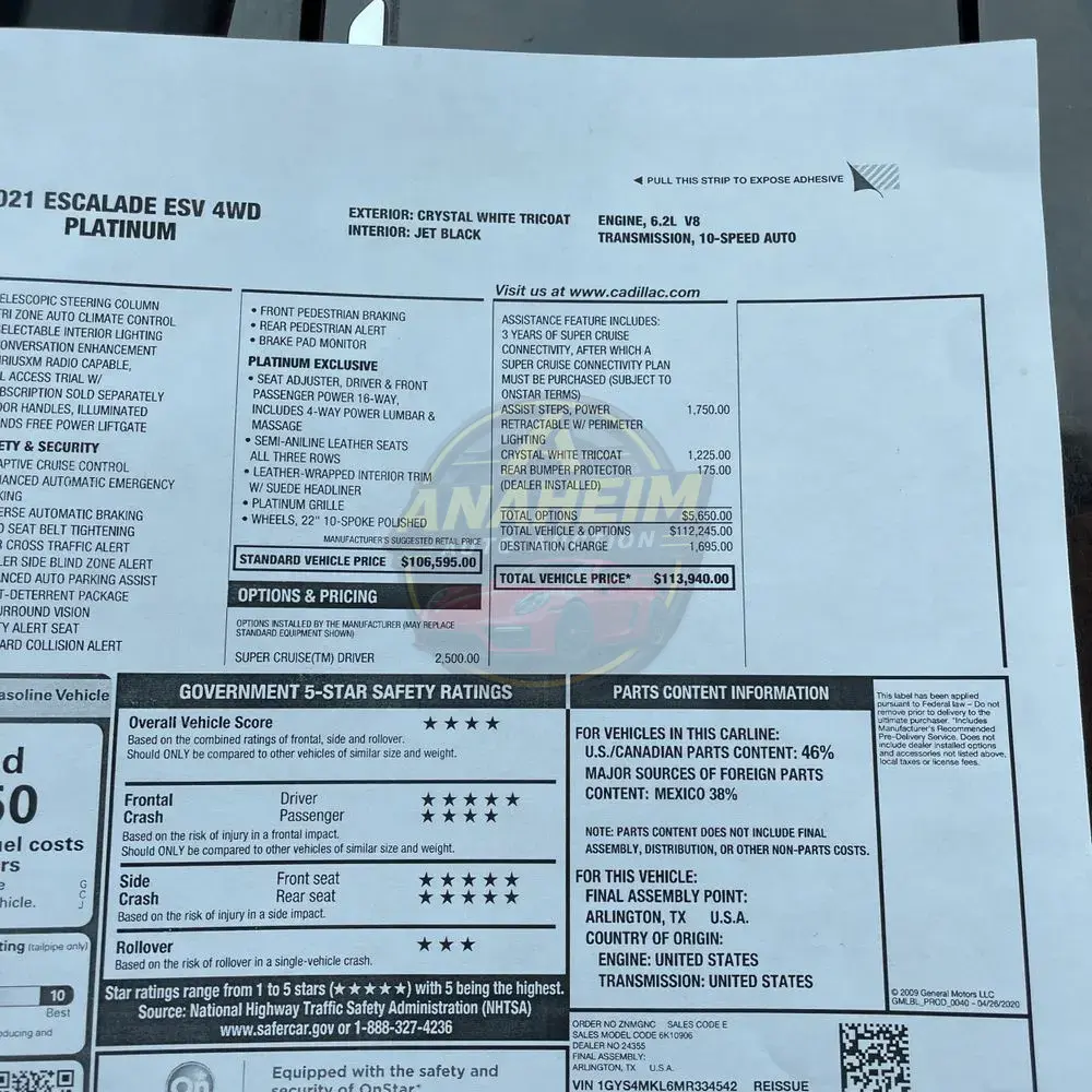 2021 Cadillac Escalade ESV Premium Luxury Platinum