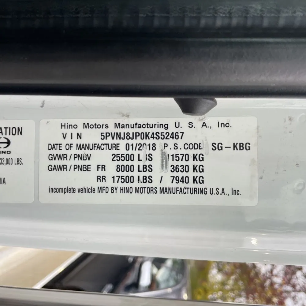 2019 Hino Commercial CA84.6-203.6 CONV CAB  TRUCK 4X2 7.7L