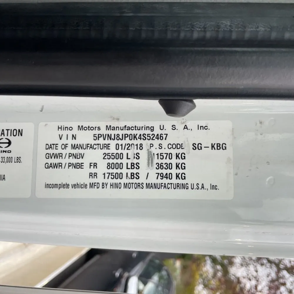 2019 Hino Commercial CA84.6-203.6 CONV CAB  TRUCK 4X2 7.7L