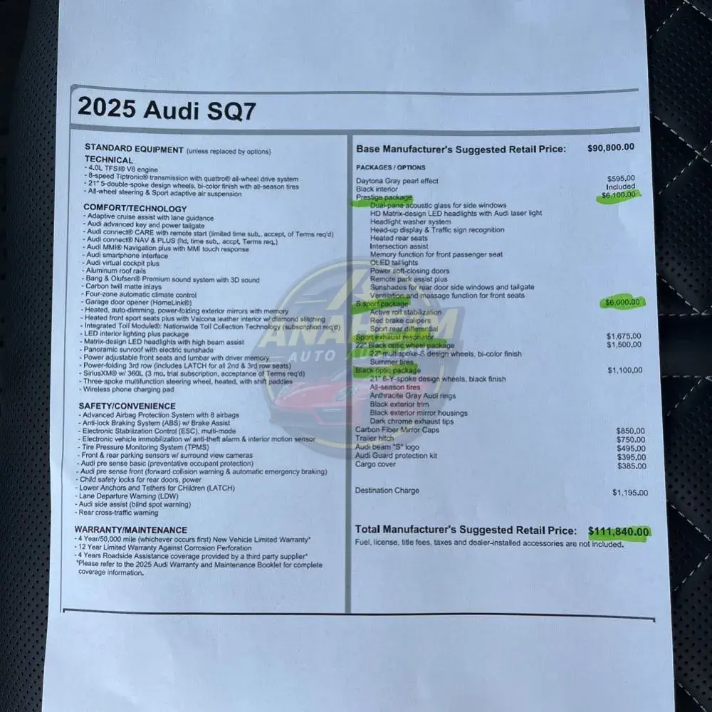 2025 Audi SQ7 Prestige